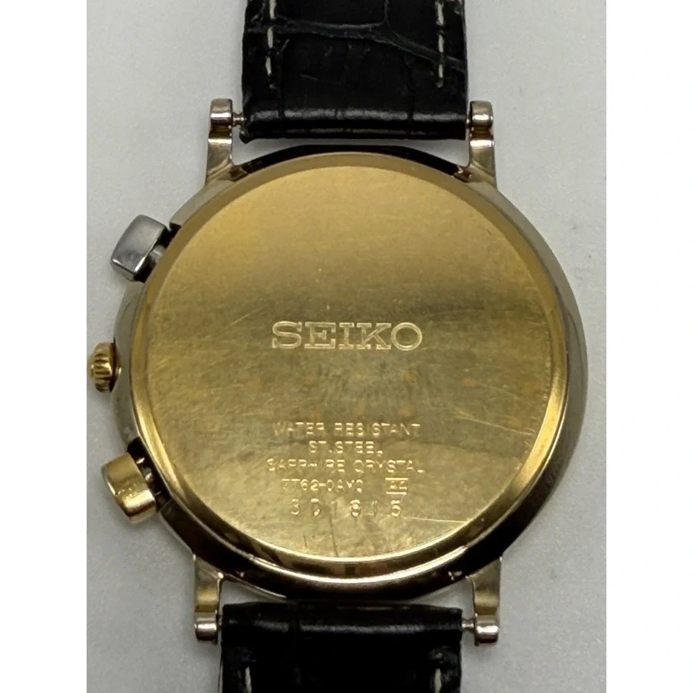 Seiko 7T62-0AY0 Chronograph New Battery Mens Watch 37MM 7.75